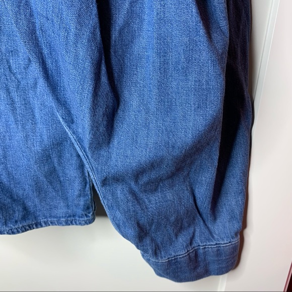 Zara High-Neck Ruffle Denim 3/4 Sleeve Puffy Top - Picture 5 of 14